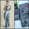 Multi color linen saree with digital printad work