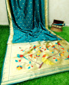 Rama green color banarasi soft silk paithani saree with zari border & exclusive zari pallu