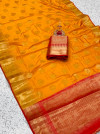 Mustard yellow color soft silk saree with weaving work
