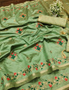 Green color assam silk saree with embroidery work