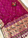 magenta color banarasi silk saree with golden zari weaving work