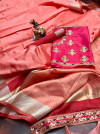 Gajari color banarasi soft cotton silk saree with golden border