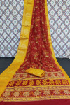 Red and yellow color soft cotton saree with printed work