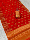 Red color soft silk saree with weaving work