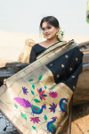 Black color paithani silk saree with zari woven work