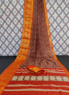 Magenta and orange color soft cotton saree with printed work