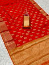 Red color soft silk saree with weaving work