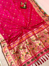 Pink color banarasi silk saree with golden zari weaving work