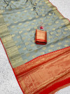 Gray color soft silk saree with weaving work