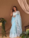 Sky blue color organza saree with threads & sequence work