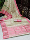 Baby pink color art silk saree with satin woven border