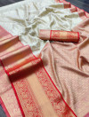 White color kanchipuram silk saree with zari woven work