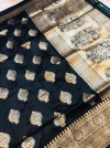 Black color kanchipuram silk handloom saree with zari woven work