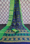 Royal blue and green color soft cotton saree with printed work