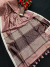 Magenta color metallic linen silk saree with zari work
