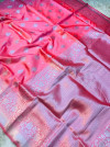 Peach color soft kanchipuram silk saree with silver zari weaving work