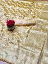 Cream kanchipuram silk handloom saree with zari work