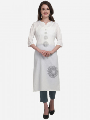 White color cotton kurti with embroidery work
