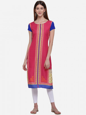 Pink and blue color crepe silk kurti with printed work