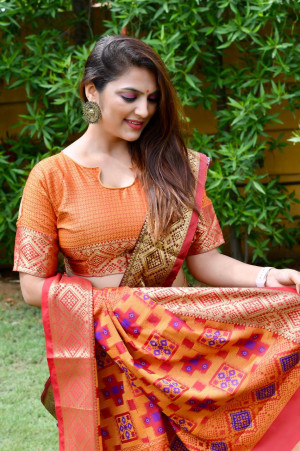 Coffee color patola silk saree with weaving work