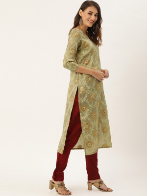 Beige & maroon color zari weaving jacquard dress material