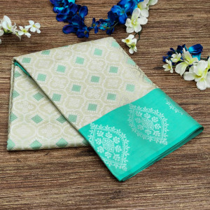 Sea green color art silk saree with satin woven border