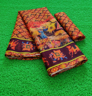 Multi color linen saree with printad work