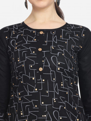 Black color cotton kurti with geometric print