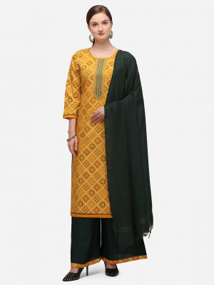 Mustard yellow color cotton blend dress material