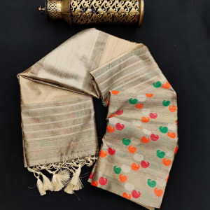 Cream color kadampalli tussar silk saree with zari woven work