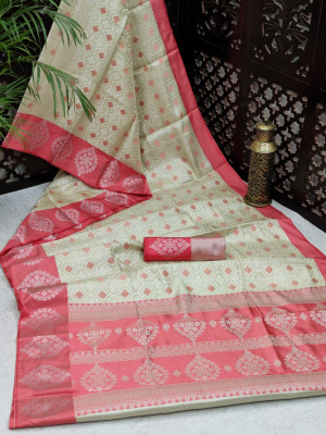 Gajari color art silk saree with satin woven border