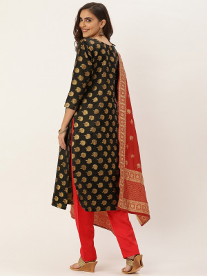 Black & red color jacquard Weaving dress material
