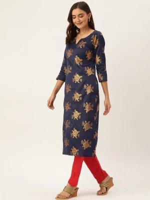Navy blue & red color zari woven silk blend dress material