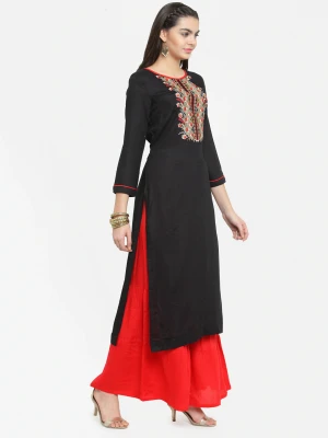 Black & red color rayon cotton dress material