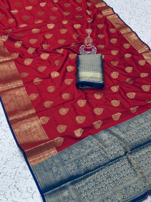 Maroon color soft silk saree with weaving work
