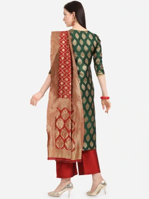 Green and red color beautiful jacquard weaving dress material