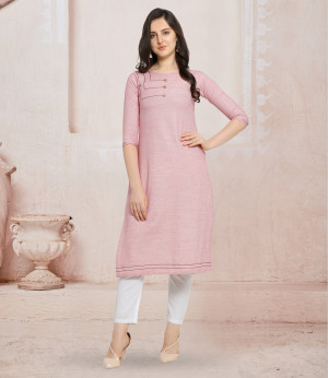 Pink color south cotton kurti with chain stitch and buttons
