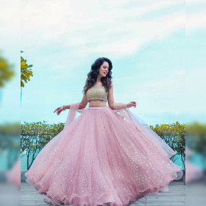 Baby pink color net lehenga with embroidery sequence work