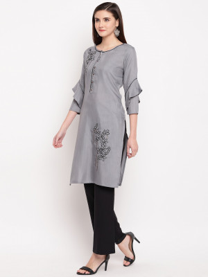Gray color muslin silk kurti with embroidery work