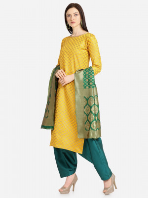 Beautiful yellow & green color jacquard weaving dress material