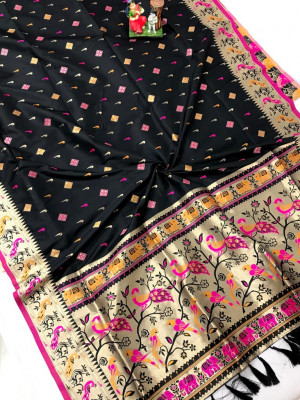 Black color banarasi silk saree with golden zari weaving work