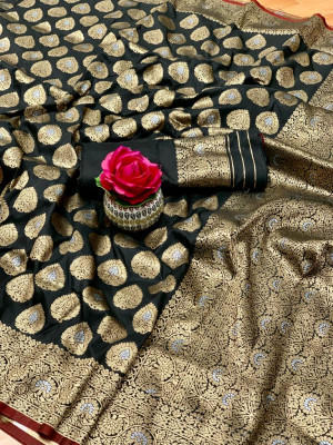 Black kanchipuram silk handloom saree with zari work