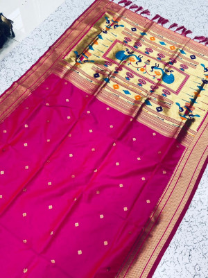 Pink color paithani silk saree with zari woven work