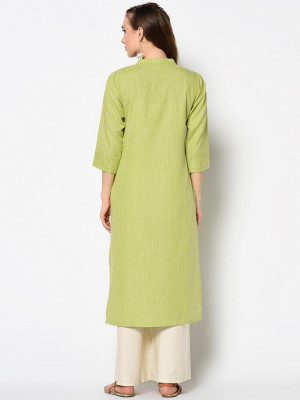 Lime green color cotton blend kuri with buttons