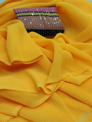 Yellow color georgette saree with crush work