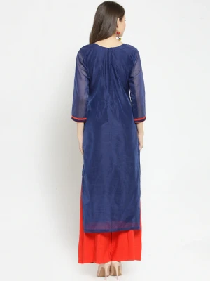 Navy blue & red color Chanderi cotton blend dress material