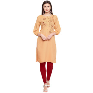 Beige color muslin silk kurti with embroidery work