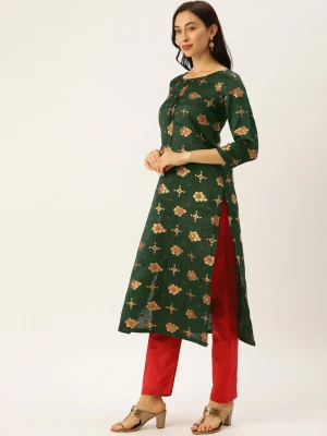 Green & red color silk blend dress material