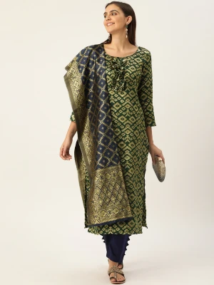 Green and blue color silk blend dress material