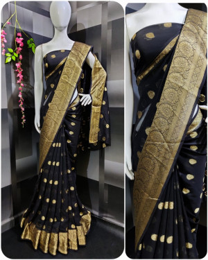 Black color georgette saree with weaving work